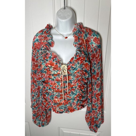 Free People Mabel Printed Blouse Roses Combo Size Medium - Picture 2 of 5